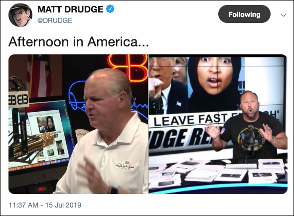 ‘Afternoon in America’: Drudge Monitors Infowars’ Trump-Omar Coverage