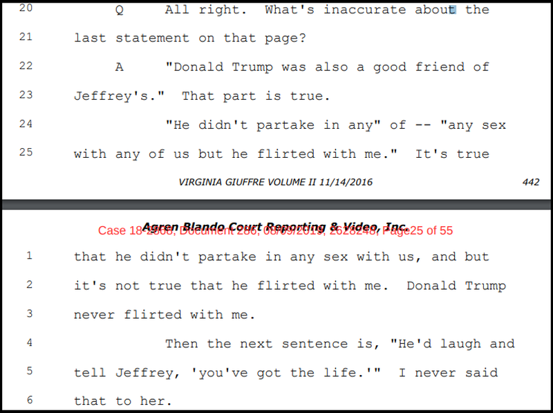 Epstein Accuser: Trump "Didn't Partake in Any Sex With Us" & He "Never Flirted With Me"
