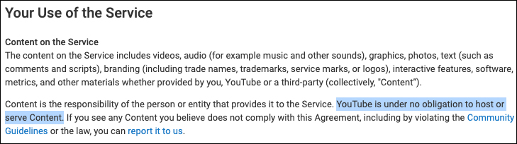 NEW YOUTUBE TERMS: ACCOUNTS DEEMED NOT “COMMERCIALLY VIABLE” CAN BE DELETED Tos-obligation1234235