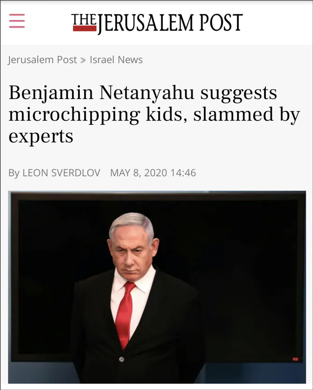 It's Official! Benjamin Netanyahu Proposes Mark of The Beast, Calls For All Children To Be Microchipped First