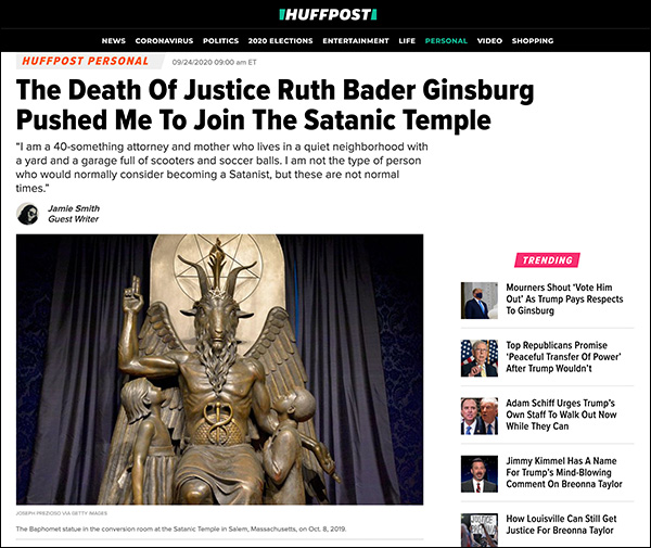 Leftist Claims Death of RBG Motivated Her to Join Satanic Temple